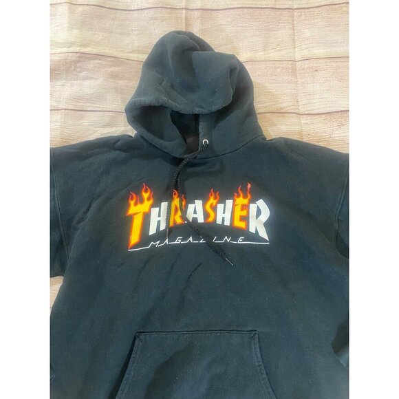 Vintage Thrasher Unisex Black Hooded Skater Sweater Skateboarding - Medium - Picture 5 of 12